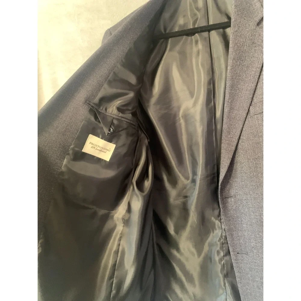 Pronto Uomo Wool Blazer Mens 44R Sport Coat Navy Blue Lambswool Tweed ClassicEUC